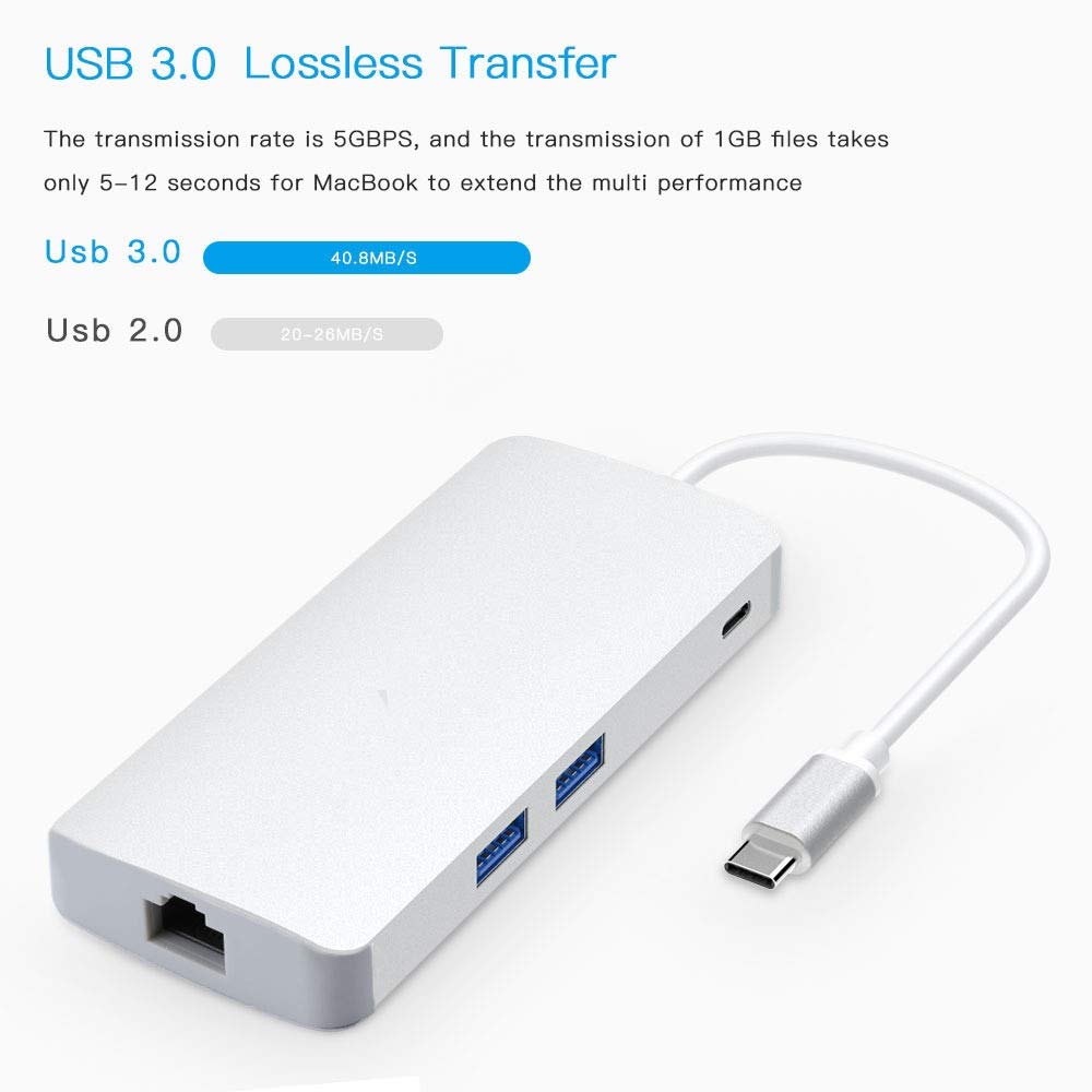 8 W 1 HUB Type-C Hub + USB-C/Type-C do USB-C/Type-C & HDMI & SD & TF & 2 USB & VGA & RJ45 Adapter, dla Galaxy S9 & S9 + & S8 & S8 + & Note 8 / HTC 10 / Huawei Mate 10 & Mate10 Pro & P20 i P20 Pro