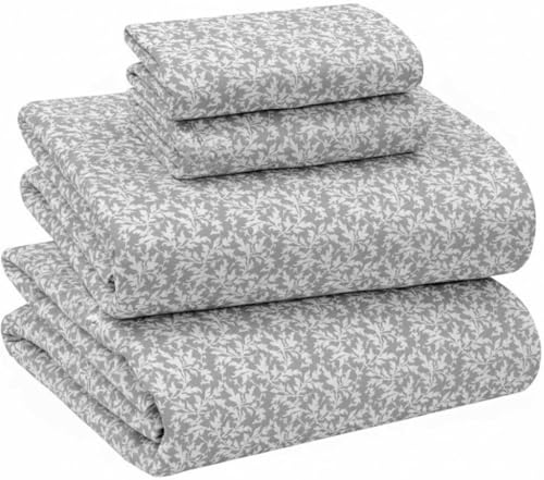 Image of Briarwood Home Printed Flannel Sheet Set, 100% Natural Cotton, Soft, Warm & Deep Pocket, Advanced Nano-Tech Making it Resistance to Pilling; Brushed 6 Times for Softness (La Folia Grey, Queen)
