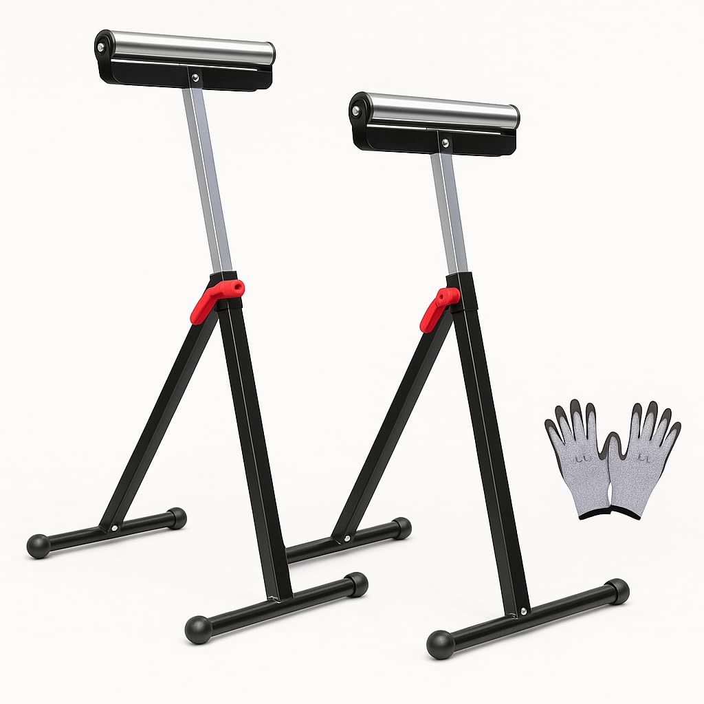 Mucola Rollenbock höhenverstellbar 66-105 cm Arbeitsbock Tragkraft bis 90 kg Montagebock inkl. 1 Paar Arbeitshandschuhe Unterstellbock mit rutschfesten Füßen Stützbock für Materialzuführung - 2 Stück