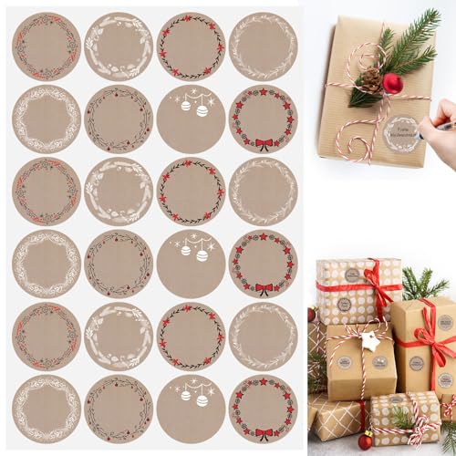 Weihnachtssticker Runde 240 Stücke, 4 cm Weihnachtsaufkleber selbstklebende in Braun-Weiß für Geschenke, Karten, Tüten & DIY Weihnachtsdekoration (Style G)