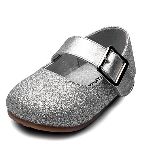 Little Girl's Adorable Buckle Ballerina Flat,Silver,Little Kid,11M2