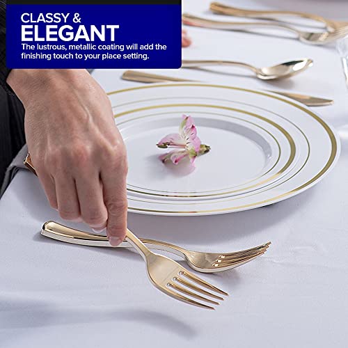 image for 75 Pieces Heavy Duty (Gold) Plastic Silverware Set, Disposable Cutlery
