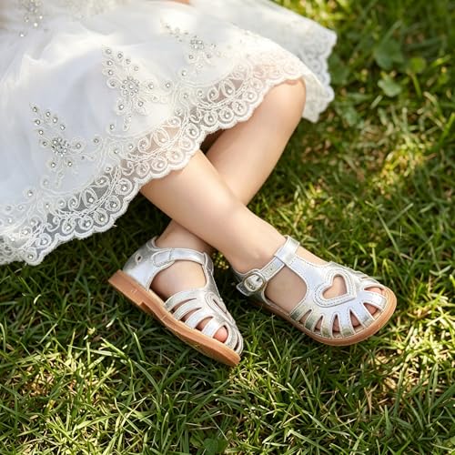 Image of THEE BRON Toddler Girls Closed-Toe Sandals Sweet Retro Cutout Summer Dress Shoes