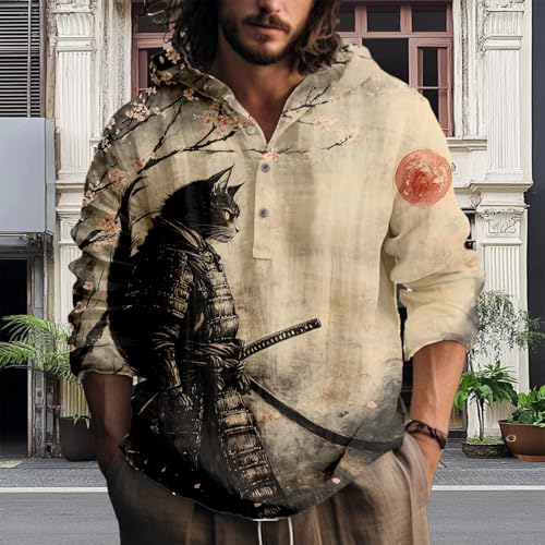 Men's Hooded Long Sleeve Shirt Graphic Button Up Henley Neck Lightweight Hoodie Shirts Casual Pullover2