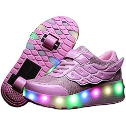 Zapatillas Patines Soy Luna Zapatillas de LED, Zapatillas de Patines con Ruedas LED Light-UP, para Unisex Niños Niñas, USB Recargable, Ruedas Dobles Individuales Retráctiles, Zapatillas de Deporte Al Aire Libre