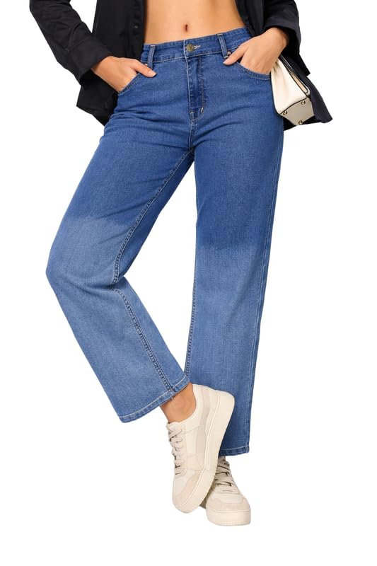 Image of London Hills Women's High Rise Wide Leg Jeans | Relaxed Fit Baggy Denim Pants | Stylish Straight Fit Comfortable Casual Wear Jeans for Women (Black)