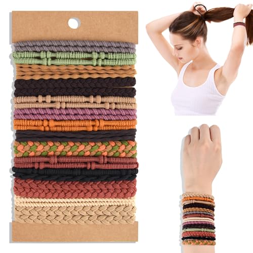 NEBURORA 28 piezas de gomas para el pelo estilo bohemio, pulseras elásticas trenzadas, coleteros para mujeres y niñas con cabello grueso o fino, 6 estilos, multicolor