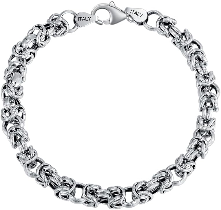 6MM Byzantine Chain Bracelet Solid 925 Sterling Silver Man Link Bracelet Made in Italy with Lobster Clasp for Men Women Size 7/8/9
