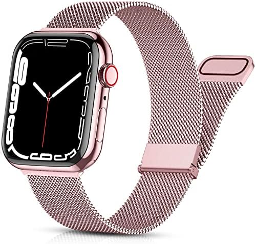 PIOWNN Metal Strap Compatible with Apple Watch Strap 38mm 40mm 41mm for Women Men, Stainless Steel Mesh Replacement Band for Apple Watch Series 8/7 / iWatch Series 8 7 6 SE 5 4 3 2 1, Rose Gold