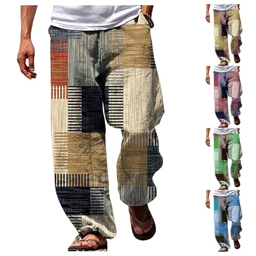 Mens Graphic Pants Loose Fit Elastic Waist Drawstring Slacks Vintage Hippy 3D Print Patchwork Wide Leg Pants for Men3