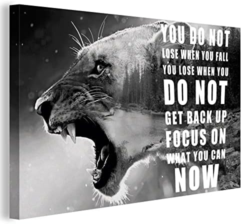 Lion Motivational Canvas Wall Art, Inspirational Wall Art, Black and White Lion Pictures Wall Art Poster, 12x16 Inch Framed Ready to Hang, Inspirational Motivational Positive Quotes Animal Canvas Wall Art Poster for Men Office Bedroom Wall Decor