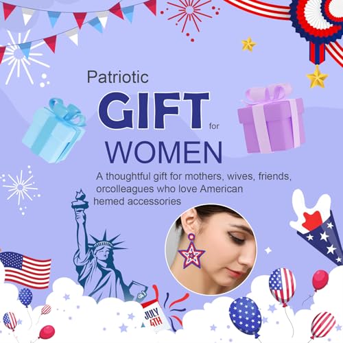 Artlunar USA Patriotic Earrings for Women Red White Blue Cute Dangle Earrings for Independence Day Jewelry Gifts 4th of July Accessories4