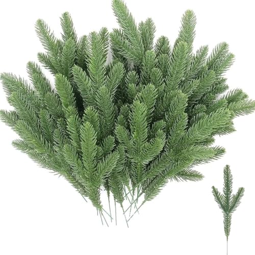 KARLOR 50 ramas de abeto artificiales, ramas de pino artificiales, ramas de pino artificiales, como auténticas, agujas de pino artificiales, ramas de árbol de Navidad para guirnaldas, decoración de