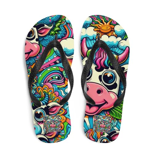 Women's Adorable Trippy Rainbow Cow Print Flip-Flops For Beach or Pool