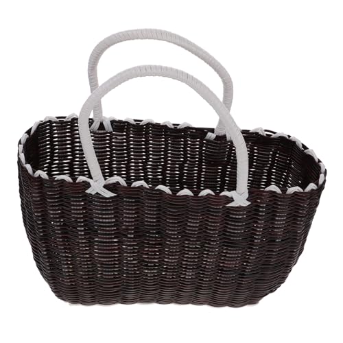 LABRIMP Capacity Decorative Woven Basket Stylish Imitation Rattan Picnic Vegetable Shopping Basket Versatile Handheld Storage for Home Kitchen Outdoor Use