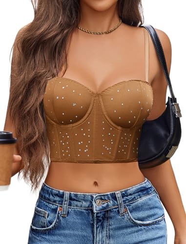 Image of Avidlove Corset Tops for Women Push Up Bustier lingerie Mesh Sexy Going Out Party Club Top