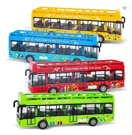 Image of City Transport Double Decker Bus Toy Open Door Deluxe Bus Toy (Blue, Green, Red, Yellow, Pack of: 1)