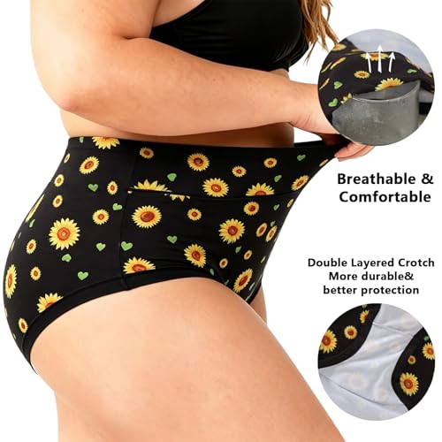 Image of Women's Plus Size XL-5XL Underwear High Waist Briefs Panties Rose Floral Print Ladies Undies 5-Pack