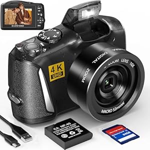 Longyi Digitalkamera 4K 48MP Kamera Fotokamera mit 64GB SD Card, 3-Zoll-LCD-Display Vlogging Kamera 1 Akku & Ladegerät, Kompaktkamera Fotoapparat for YouTube Teenagers Anfängerinnen