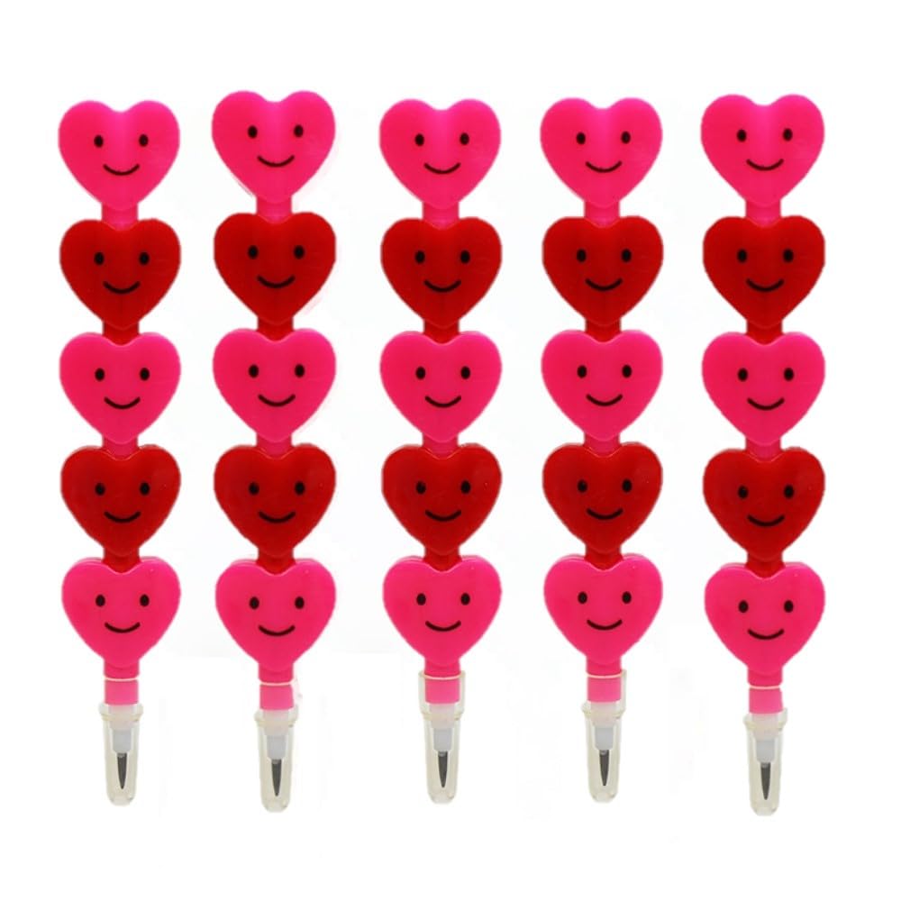 wirepool 5 Pieces Stackable Pencils Plastic Smile Heart Pencils 5 in 1 Stacking Colored Pencils Party Favors for School Classroom Incentives Party Favor Supplies(Red and Pink)