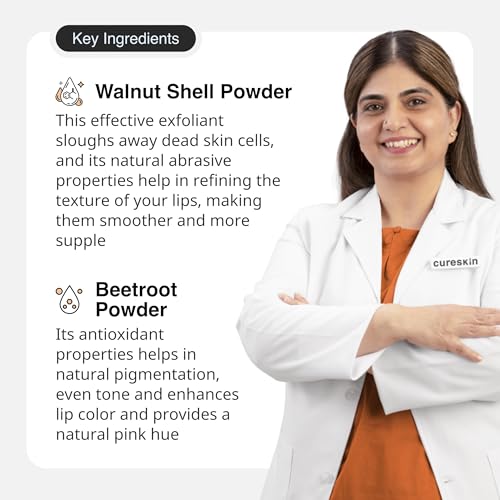 cureskin lightening lip scrub for men and women  exfoliate amp brighten with walnut shell powder beetroot amp squalane  lip scrub for dark lips to lighten pink 025 ounce pack of 1