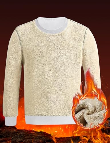 FASKUNOIE Men's Fleece Sweatshirts Warm Sherpa Lined Heavy Thicken Underwear Winter Crewneck Pullover Tops Shirts2