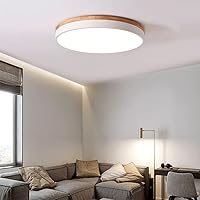 Vista 6 de Lámpara de techo LED regulable de madera con montaje empotrado, 5CCT 2700K-6000K, lámpara de techo redonda moderna cerca del techo, lámpara de techo