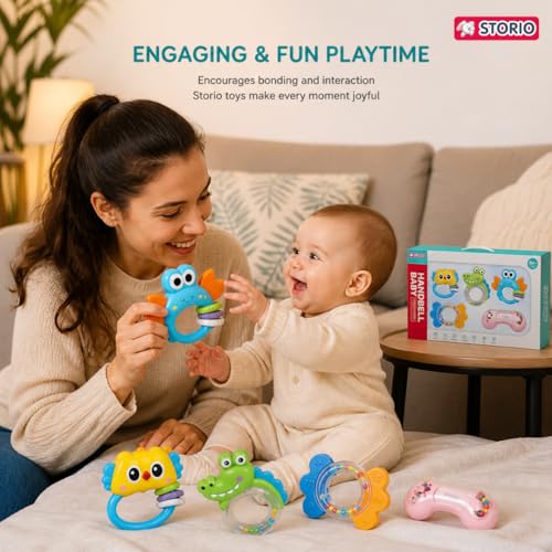 Image of Storio Baby Rattle Set | Newborn Rattle Gift Set for Boys & Girls | Safe & Colorful Infant Toys for Early Learning & Sensory Play | Ideal Gift Pack for 0-12 Months Babies