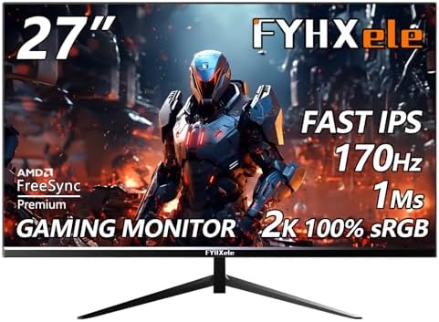 Gaming Monitor, 27 Inch 1440P 170Hz PC Monitor, 2K QHD 1ms Fast IPS Computer Monitor, HDMI/USB C/DP Vertical Monitor for Office and HOM, Eye Care, VESA Mount, Black