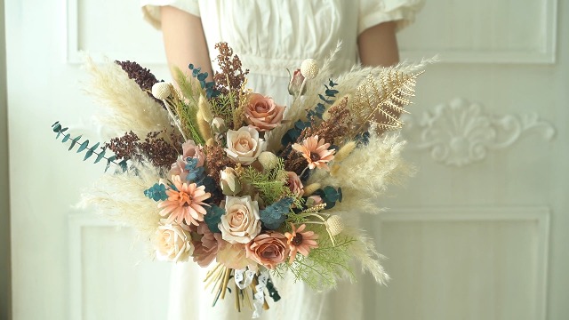 Ramo de Bodas Boho Rústico Beige con Flores Secas y Seda miniatura 7
