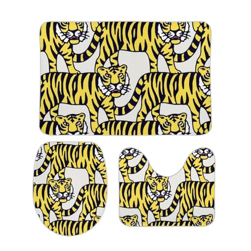 トイレマット 3点セット 虎柄 トラ柄 フタカバー 便座カバー 洗える 足ふきマット ふわふわ 滑り止め U型 O型 兼用 ズレない おしゃれ 吸水速乾 40cm x 60cm