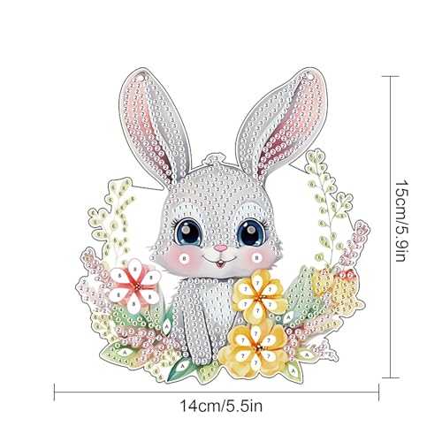 Image of AiYuanzsh Rabbit Diamond Painting Hanging Kit, 5D DIY Acrylic Special Shaped Diamond Art Pendant Ornament for Home, Wall, Door, or Garden Decor, Easter Diamond Art Kit for Adults