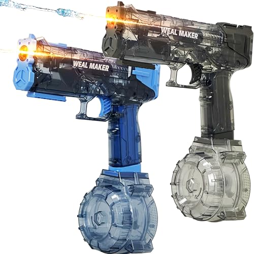 2 Pack Electric Water Guns with LED Light, Automatic Squirt Guns for Adults and Kids, Long Range up to 28FT, High Powered Water Blasters, Waterproof Summer Pool Beach
