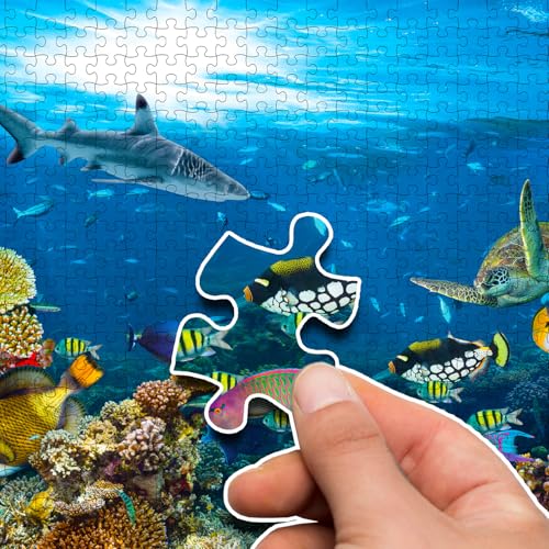 Image of Ocean World Jigsaw Puzzles for Kids and Children - Realistic Illustration Challenging Brain Booster Gifts, Fun and Creative Game - (500 Pcs)
