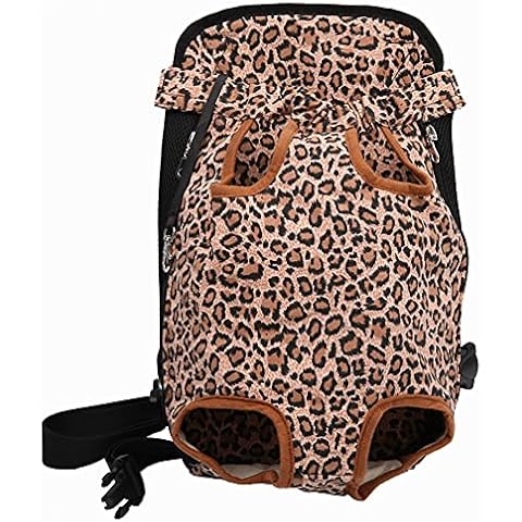 Newbestyle Carrier Backpack for Small and Medium Pets,Legs Out Front Facing Adjustable Cat Dog Backpack Carrier,Hands-Free Travel Bag for Walking Hiking Bike and Motorcycle Leopard M Cover