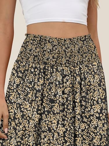 ANRABESS Women's Maxi Skirts Summer Boho Floral High Waisted Flowy Swing Pleated Beach Long Skirt with Pockets2