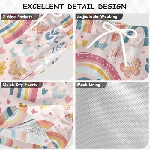 Pigsaly Boys Swim Trunks Cute Rainbows Butterflies Boys Board Shorts Swimsuit Swimwear Summer Bathing Suit XS3