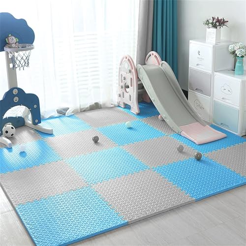 Image of Puzzle Flooring || Kids Interlocking Play mat || Baby Play Mat || Play mats for Kids || 12 MM Thick (12 Tiles - 48 Square Feet, Blue - Grey)