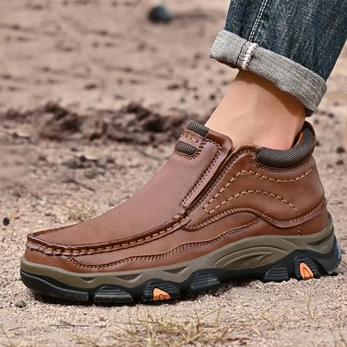 Image of MOSTELO Mens Slip On Casual Loafers Classic Outdoor Leather Walking Hiking Shoes Comfortable for Work Office Dress Outdoor High Top