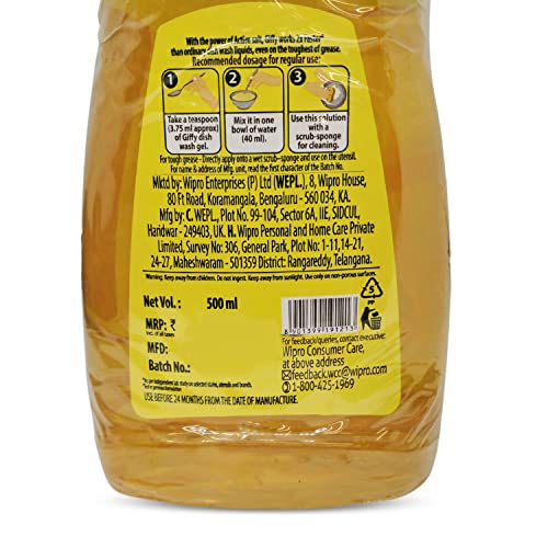 Image of Giffy Dish Wash Gel - Lemon and Active Salt, 500ml Bottle