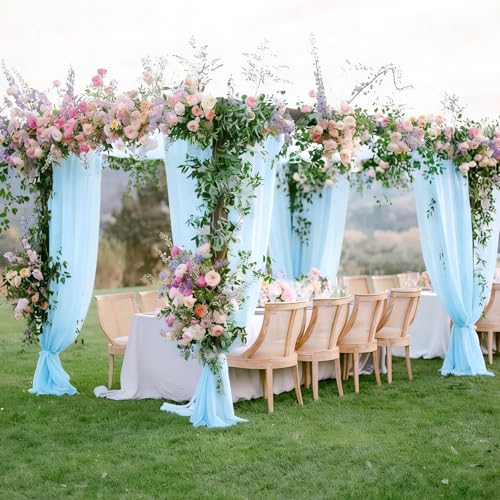 VOK Blue Wedding Arch Draping Fabric Chiffon Fabric, 29in x 18Ft Sheer Chiffon Outdoor Curtain for Wedding Ceremony Birthday Party Decoration (Blue,1 Panel) by VOK - Used condition - Image 2