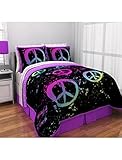 Latitude Modern Peace Sign Comforter Set, Queen, Black