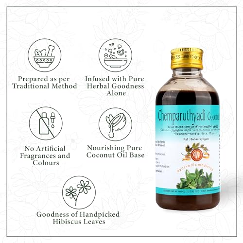 Image of AVP Chemparuthyadi Coconut Hibiscus Oil 200 ML- Ayurvedic Oil for Hairfall & Dandruff Free Hair, Nourishes Hair,Boost Hair Growth Relieves Itching Manage Skin Disease Fosters Hair Growth