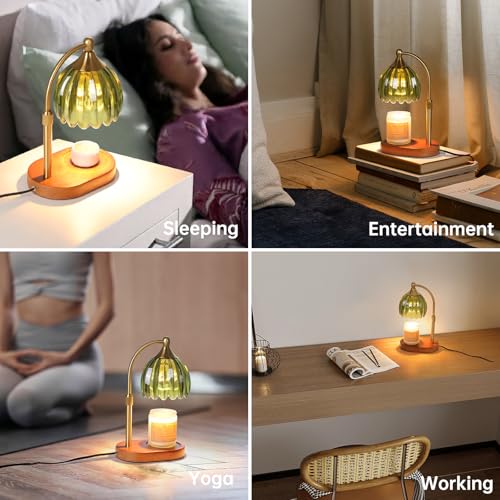 Image of Green Tulip Wax Melt Warmer with Timer, Dimmable & Height Adjustable, Ideal for Jar Candles, Perfect Home Decor for Bedroom, Living Room, Office, Great Birthday Gifts for Women (2 Bulbs Included)