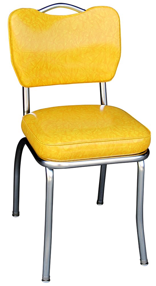 Handle Back Chrome Diner Chair with 2' Box Seat, Cracked Ice Yellow