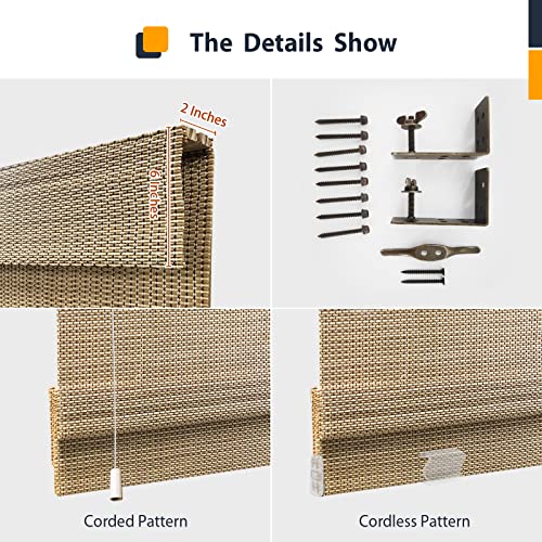 Blackout Cordless Blinds Bamboo Roman Shades, Custom Window Shades With Lining, Natural 100% Bamboo Blinds For Windows, Pattern 21 #TOP2