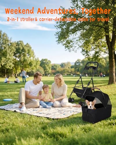 Pet Stroller with Removable Carrier, 35lbs Capacity - One-Click Foldable Dog Stroller, Cat Carrier & All-Terrain Wheels, Compact Travel Pet Stroller for Small to Medium Pets-Black - Image 3