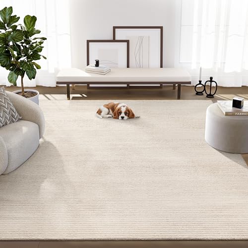 Tapete decorativo Abani 5' x 8' crema diseño a rayas miniatura 1