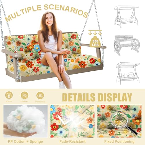 Image of Porch Swing Cushions Outdoor 40 inch x 40 Waterproof Swing Cushions 3 Seater Replacement with Backrest & 8 Ties 5 inch Thick Bench Swing Cushions for Outdoor Furniture Patio(Floral Pattern)