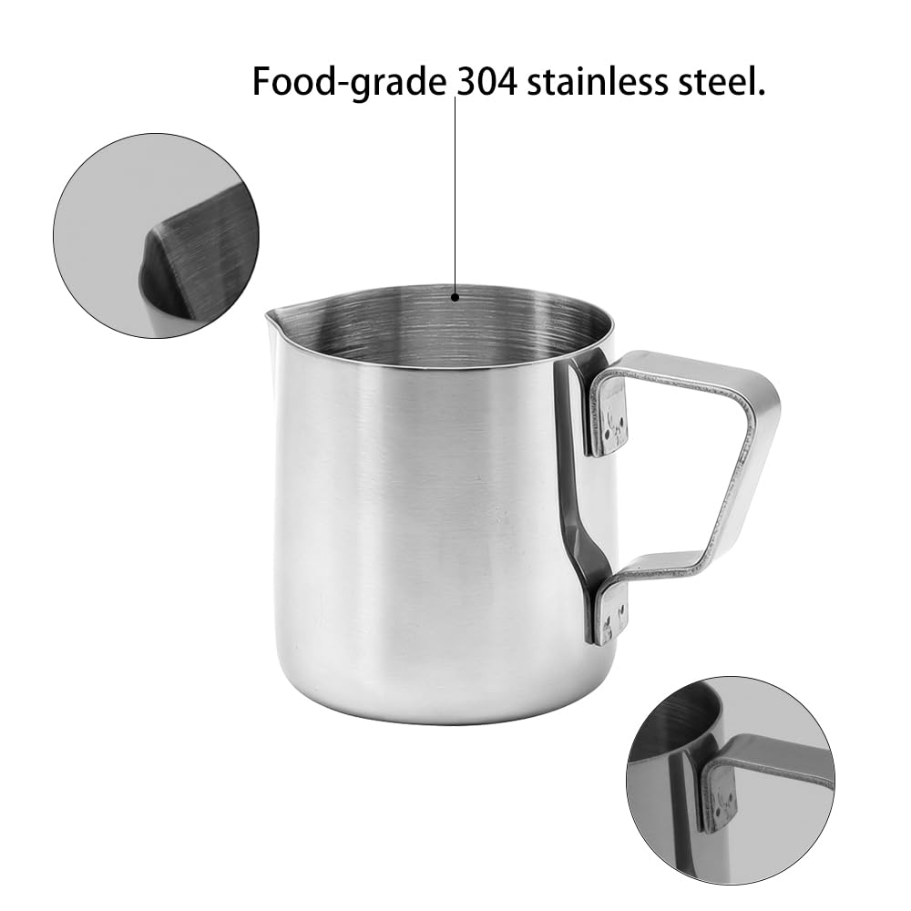 Juego de 2 jarras de leche de acero inoxidable 304, 150 ml, para la preparación de café latte, capuchino
